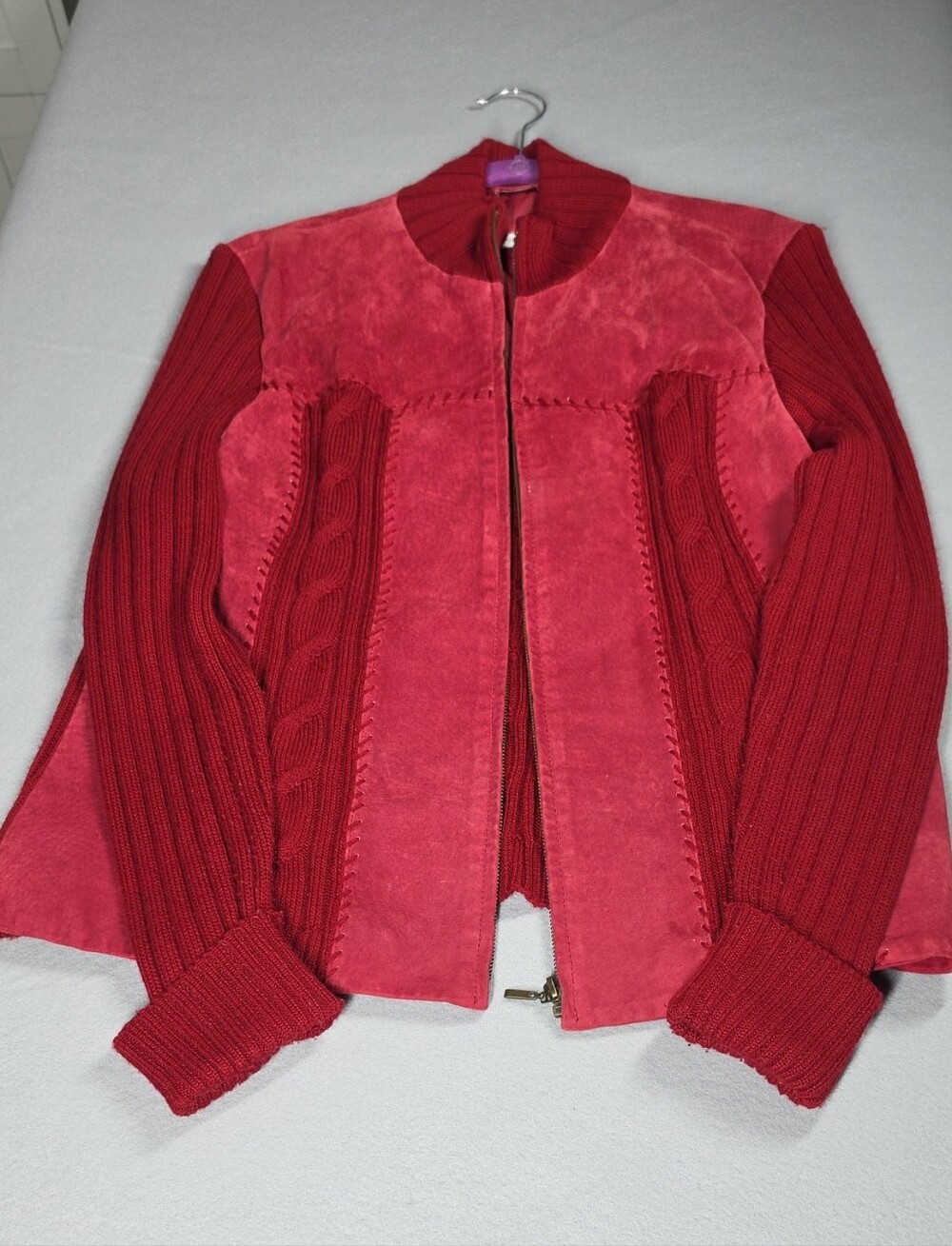 Size XL Coldwater Creek Red Suede and Knit Zip Jacket